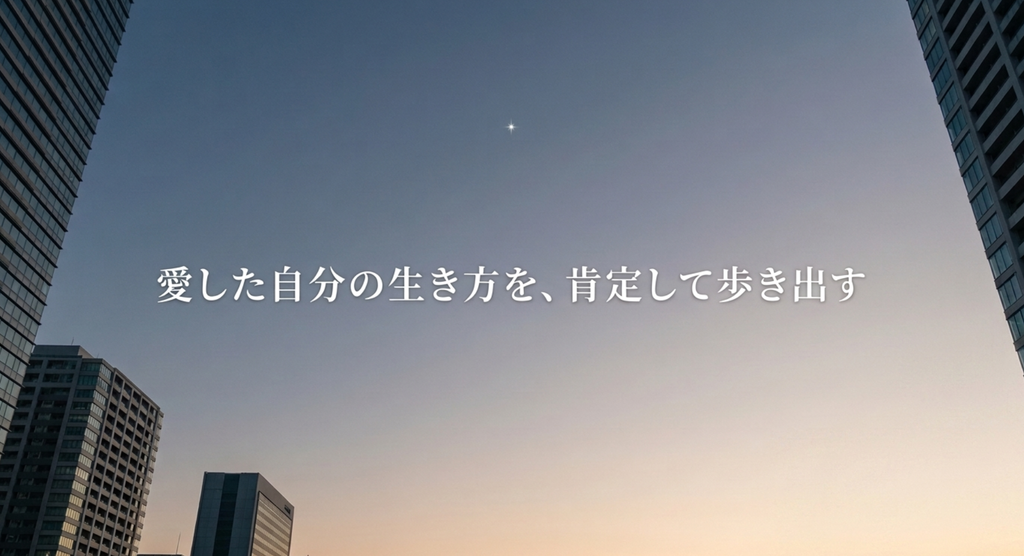 夕空に輝く一つ星とともに、愛した自分を肯定して歩き出す心を表した画像