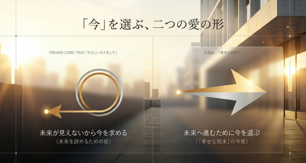 やさしいキスをしてと幸せな結末を現在と未来への向き方から比較したスライド