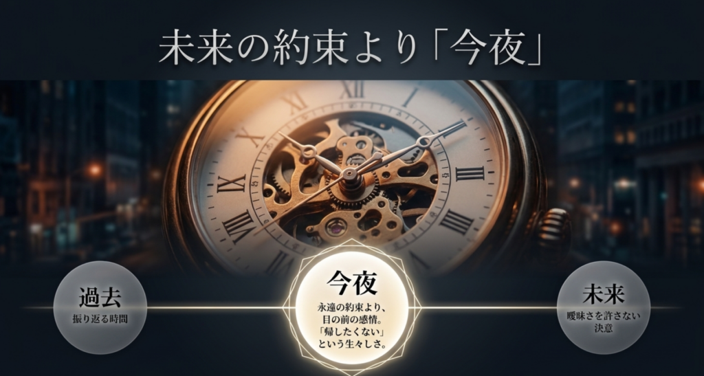 恋の実りという明るいタイトルと君が隠す悲しみを対比したスライド