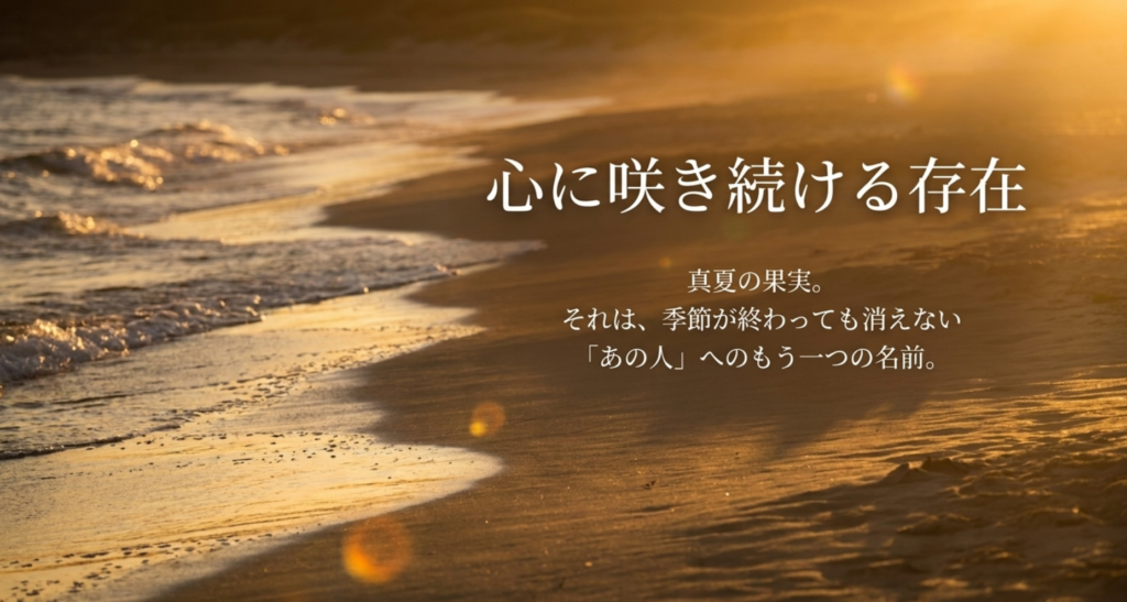 真夏の果実は季節が終わっても消えない愛した人のもう一つの名前だとまとめたスライド